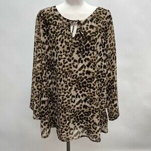 Metro 22 Women's Top 3X Brown Animal Print